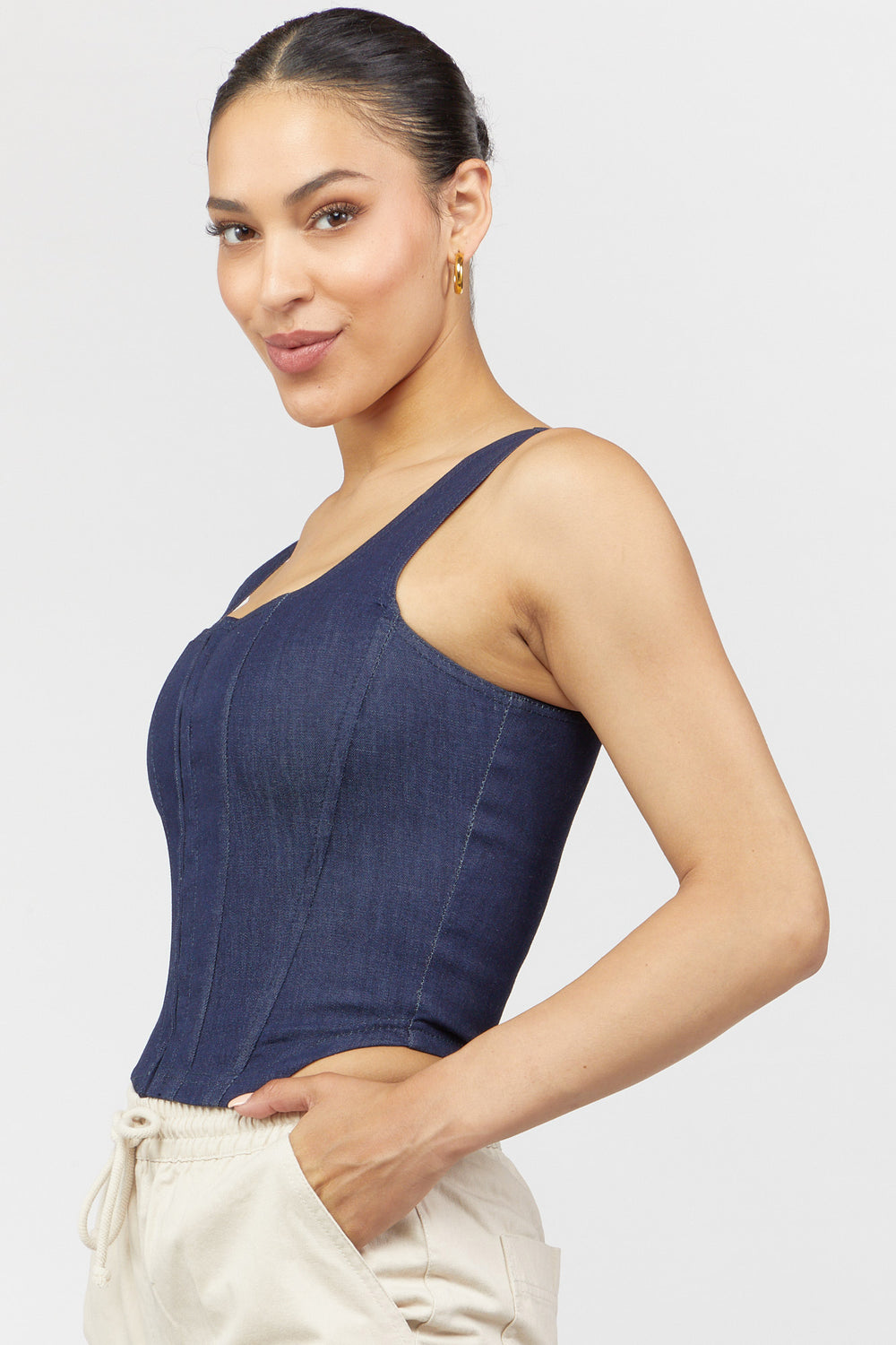 Hook-And-Eye Denim Corset Top Rinse Denim