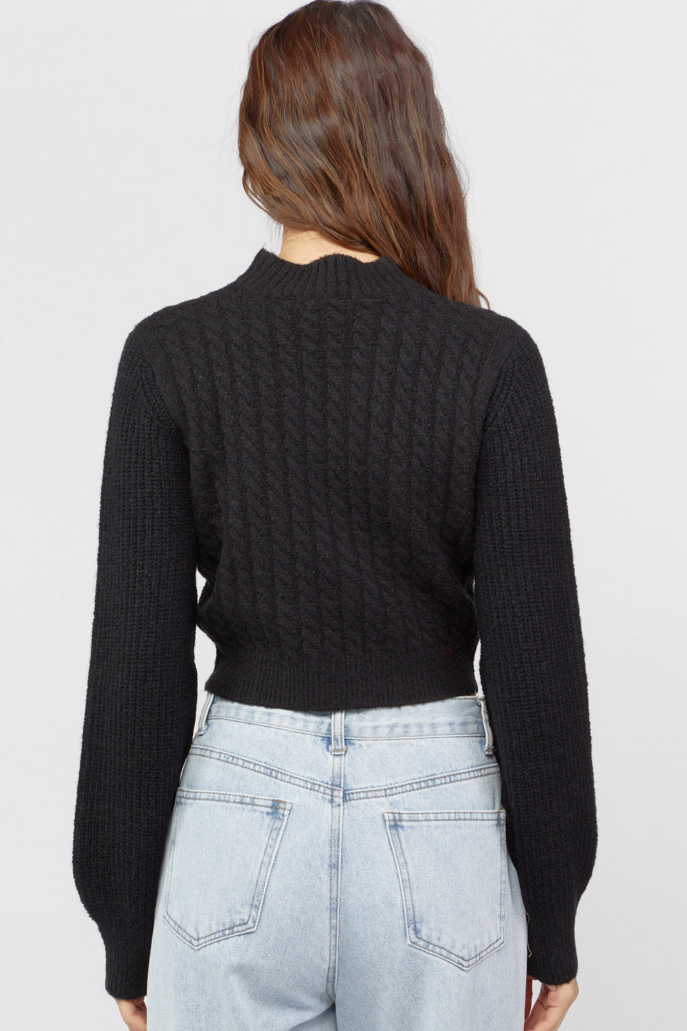 Cable-Knit Mock-Neck Sweater Black