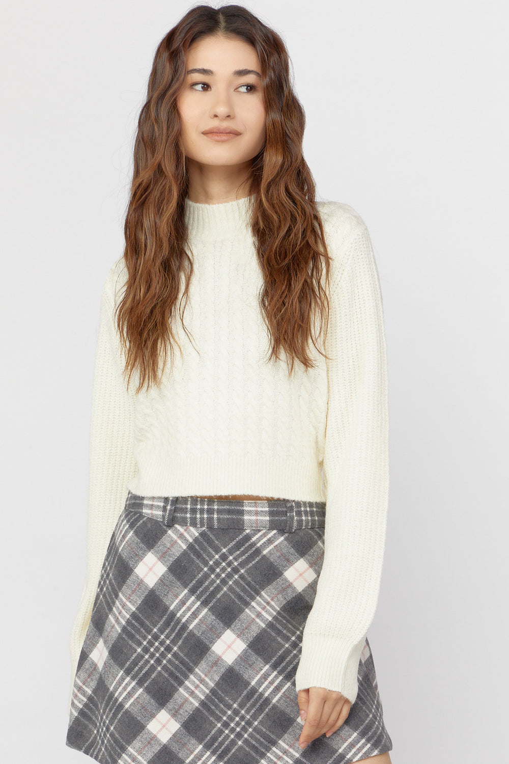 Cable-Knit Mock-Neck Sweater Cream