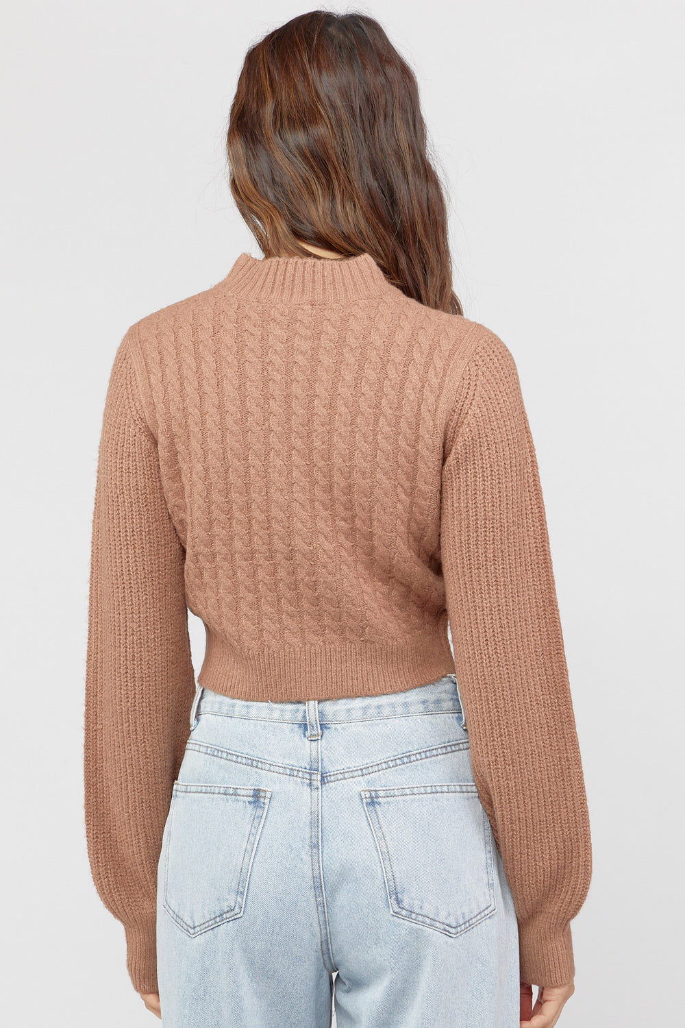 Cable-Knit Mock-Neck Sweater Brown