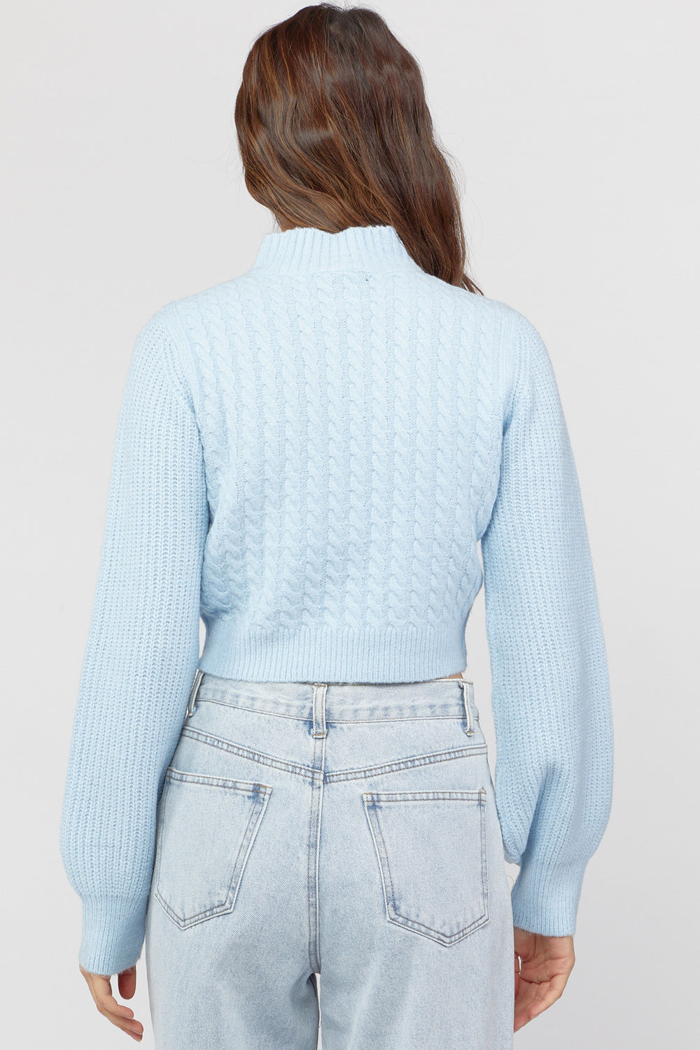 Cable-Knit Mock-Neck Sweater Light Blue
