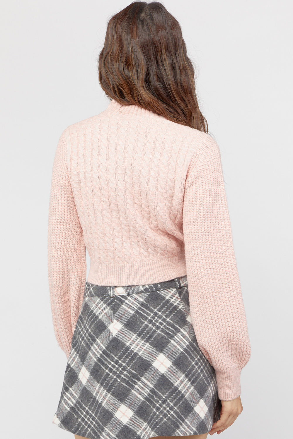 Cable-Knit Mock-Neck Sweater Pink