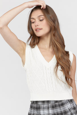 Link to Cable Knit Cropped Sweater Vest Cream
