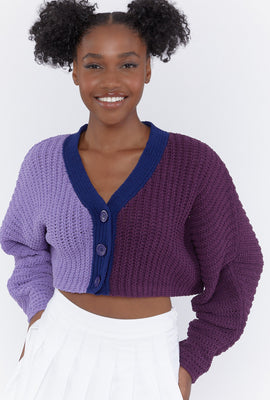 Link to Colorblock Cardigan Sweater Purple