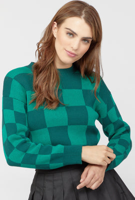 Link to Checkered Cropped Sweater Hunter Green