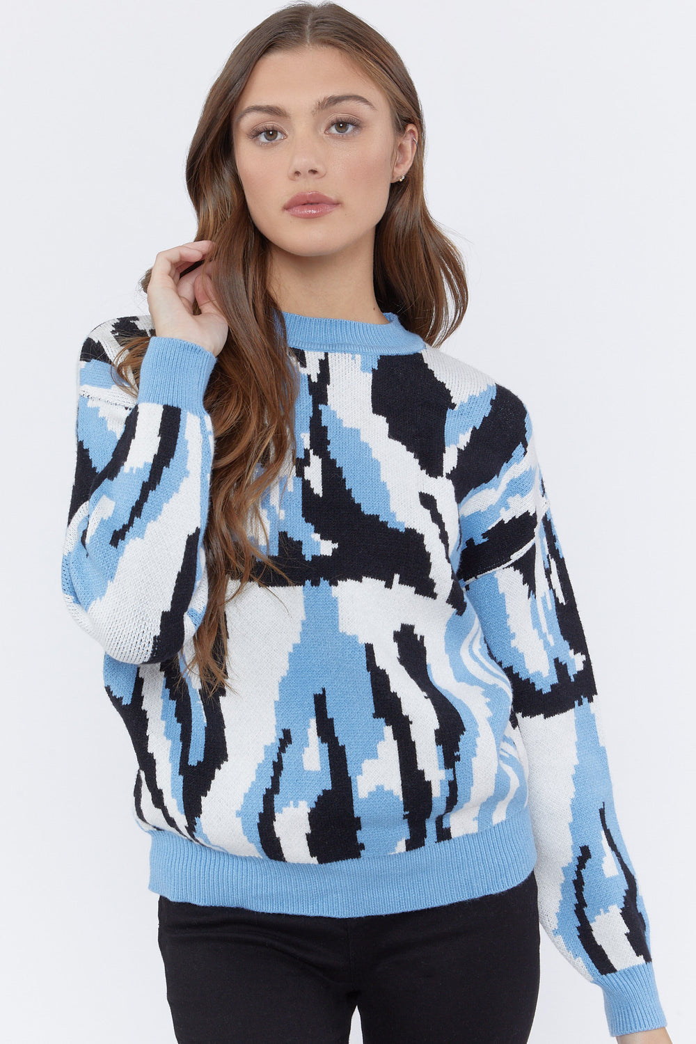 Abstract Print Chunky Sweater Blue