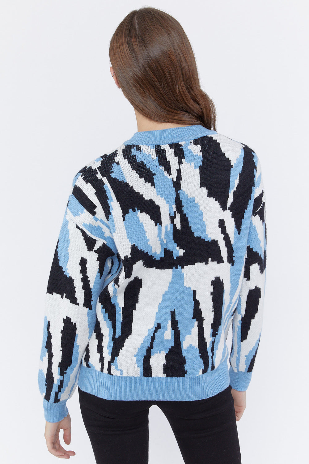 Abstract Print Chunky Sweater Blue