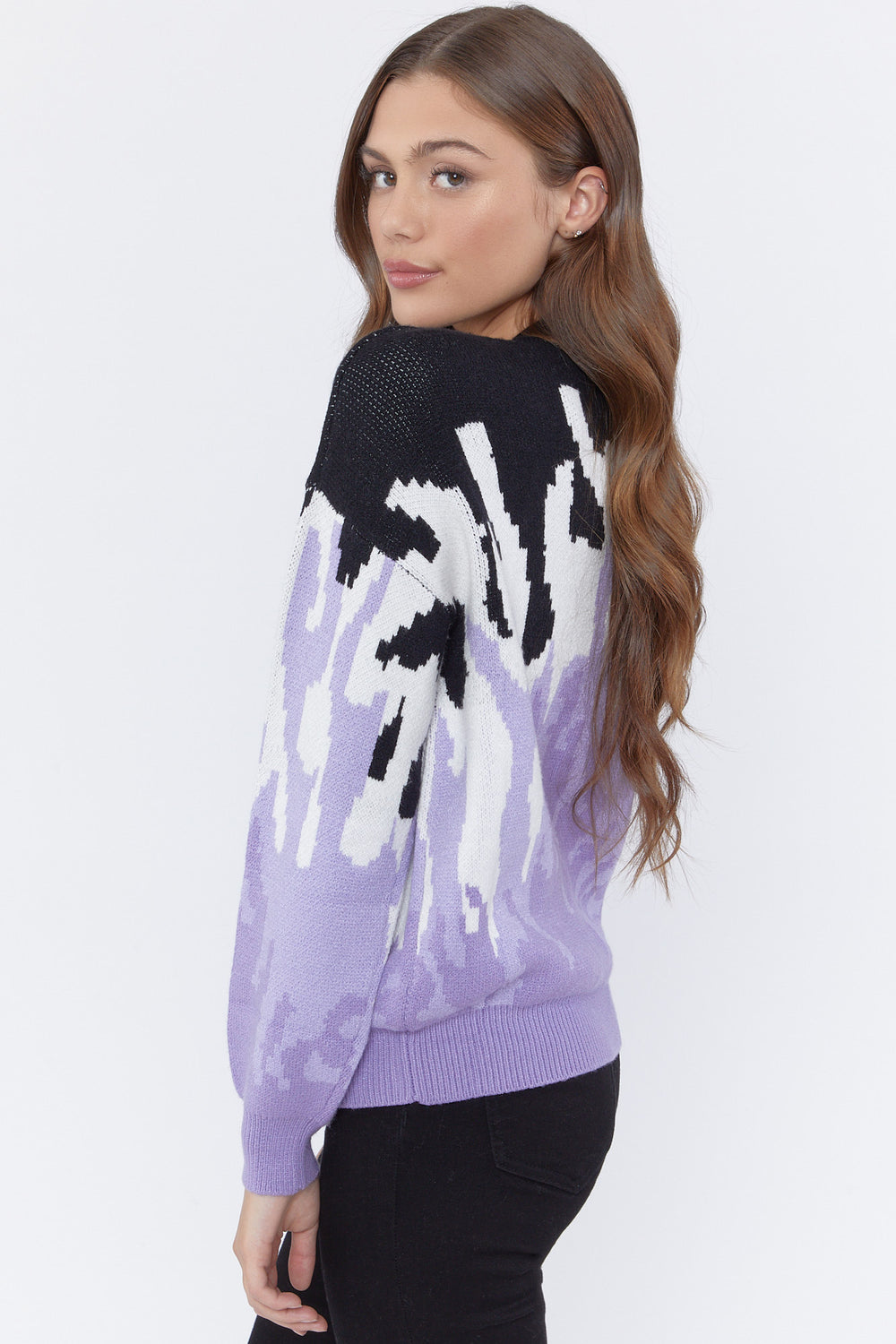 Abstract Print Chunky Sweater Purple