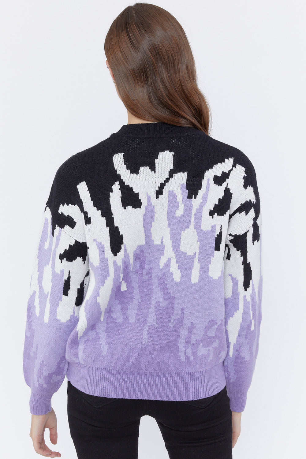 Abstract Print Chunky Sweater Purple
