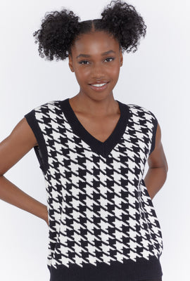 Link to Printed V-Neck Sweater Vest Black with White
