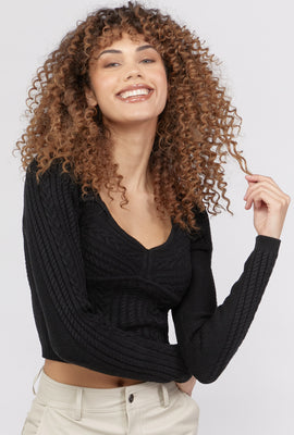 Link to Cable-Knit Cropped Sweater Black