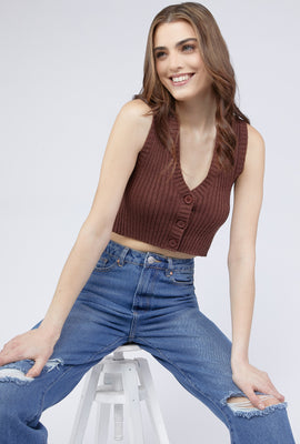 Link to Cropped Ribbed-Knit Vest Brown