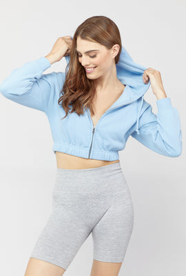 Link to Fleece Zip-Up Cropped Hoodie Light Blue