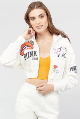 Link to Punk University Graphic Cropped Hoodie White