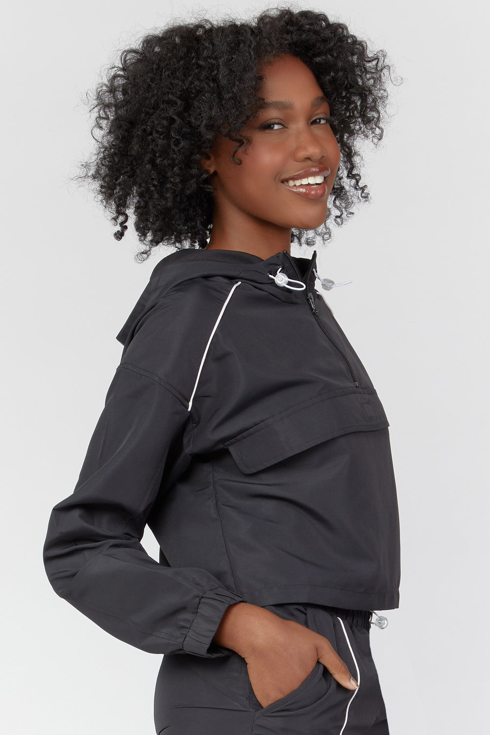 Active Half-Zip Hooded Windbreaker Black