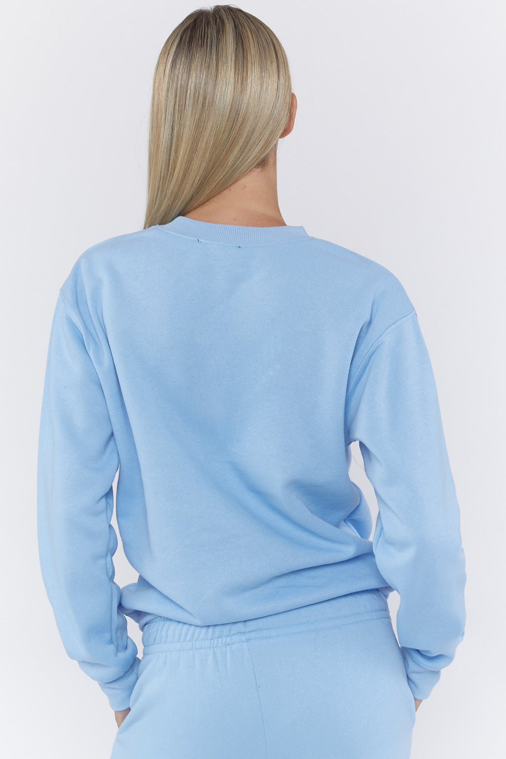 Basic Fleece Crew Neck Pullover Light Blue