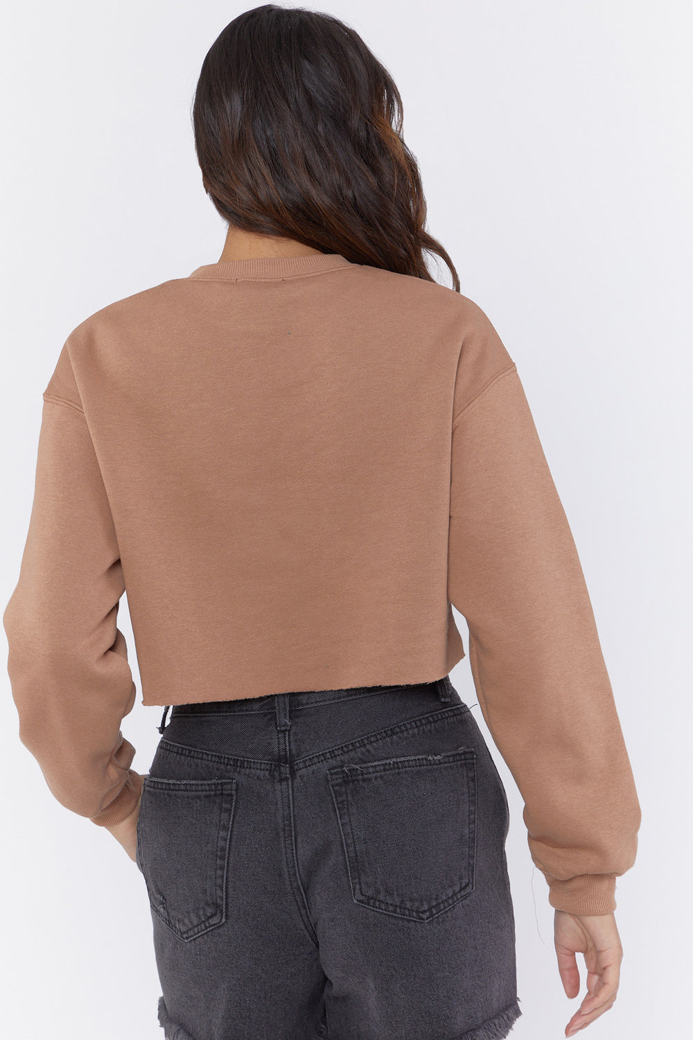 Fleece Cropped Pullover Brown