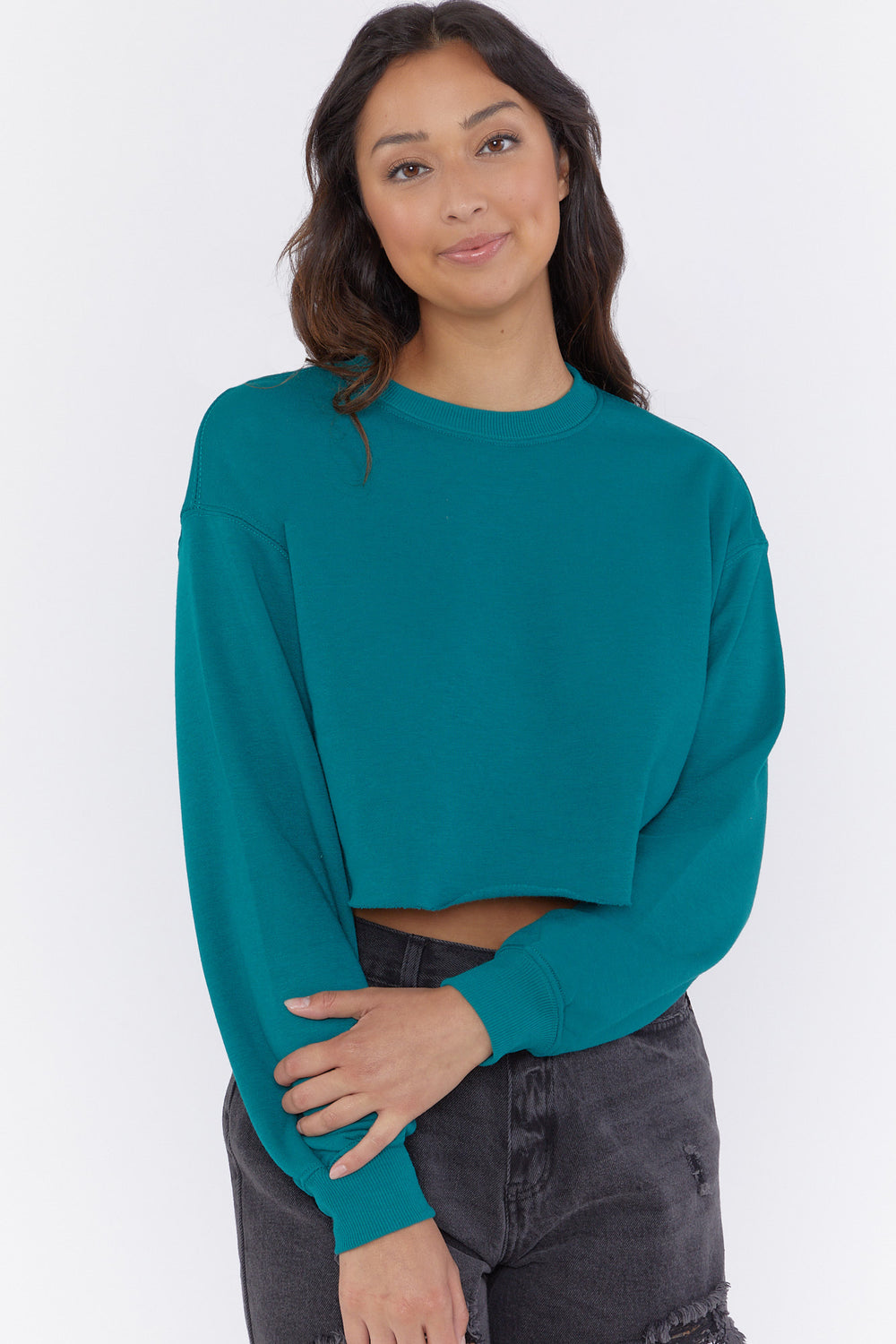 Fleece Cropped Pullover Teal