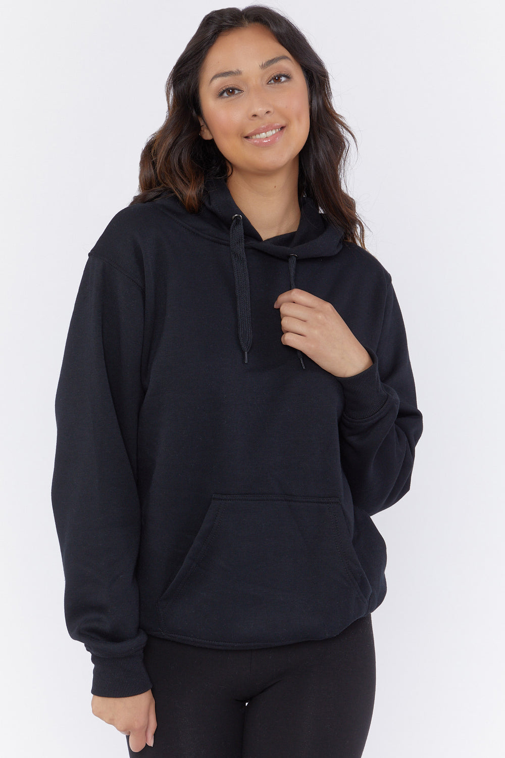 Basic Fleece Drawstring Hoodie Black