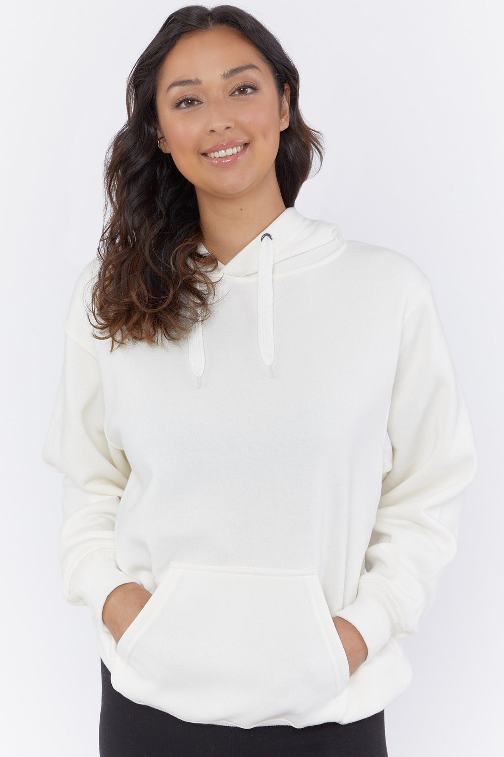 Basic Fleece Drawstring Hoodie White