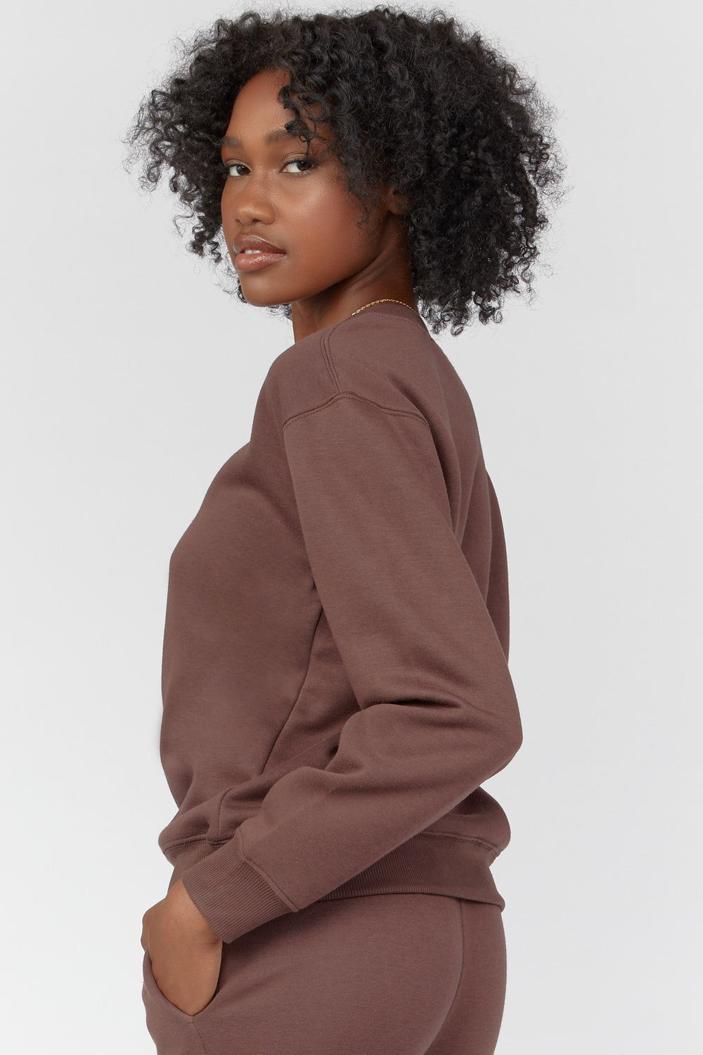 Basic Fleece Pullover Dark Brown