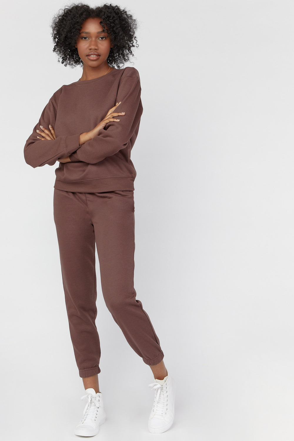 Basic Fleece Pullover Dark Brown