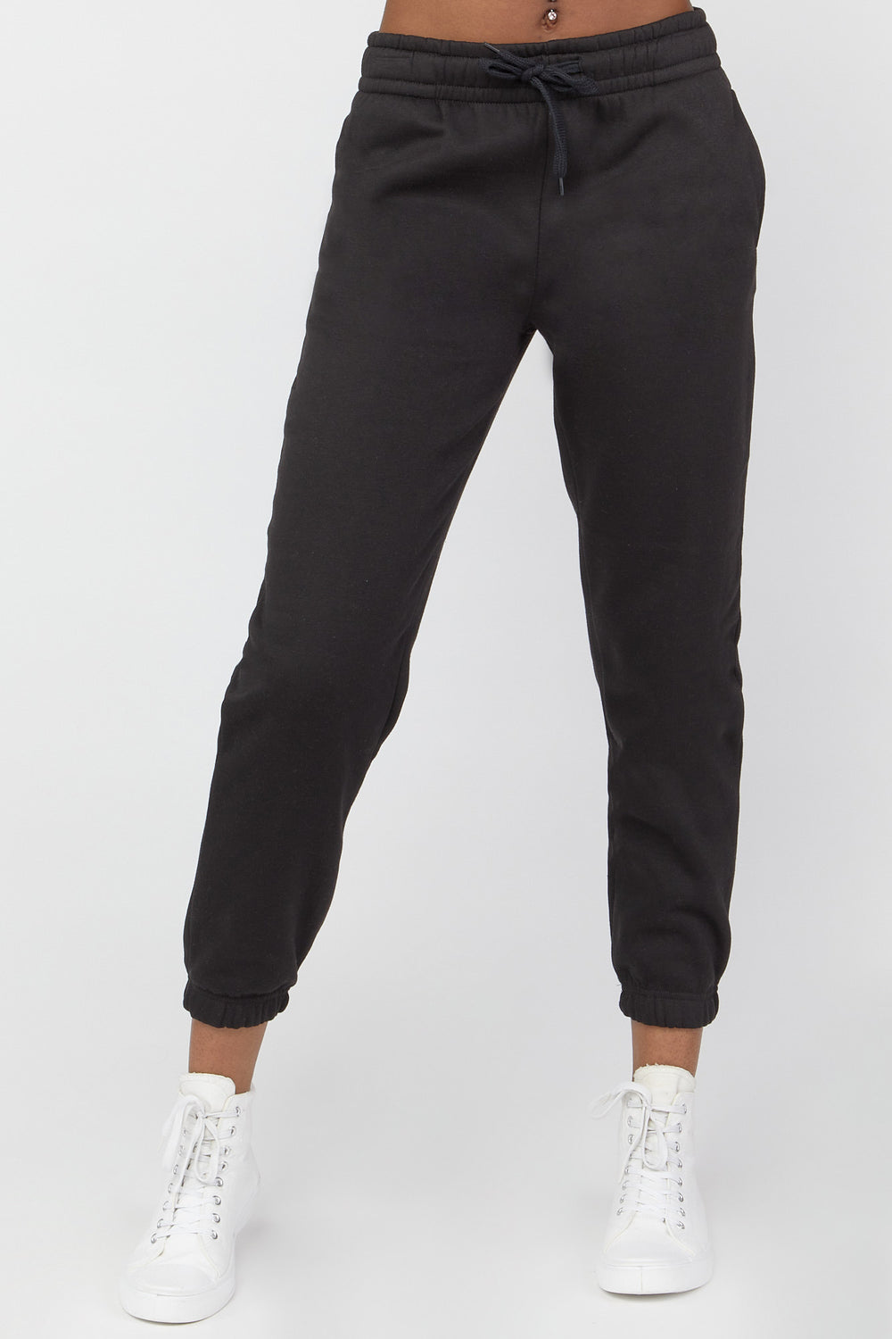 Basic Fleece Drawstring Joggers Black