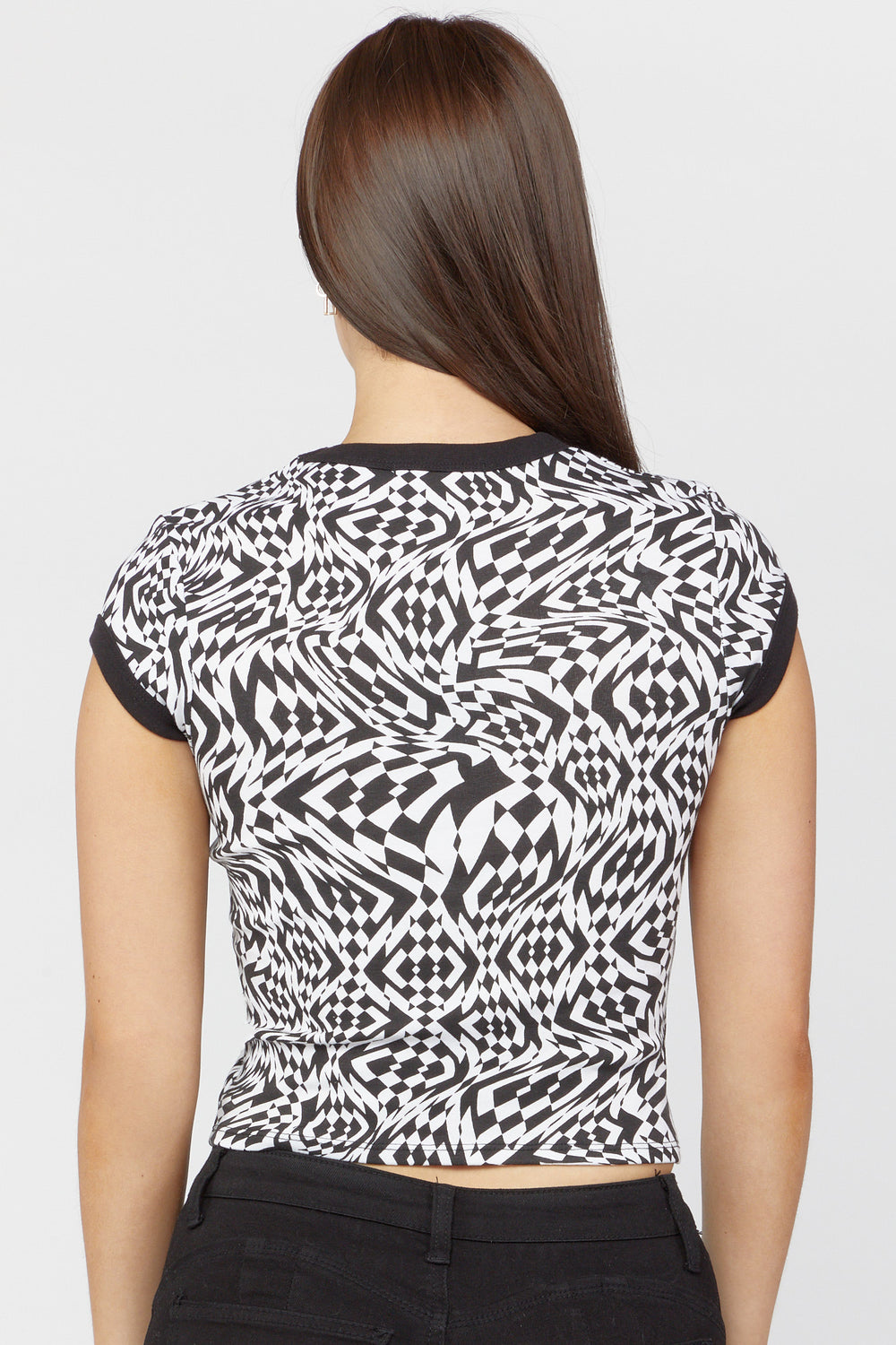 Cutout Graphic Cropped Tee Black with White