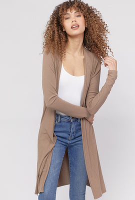 Link to Open-Front Side-Slit Cardigan Brown