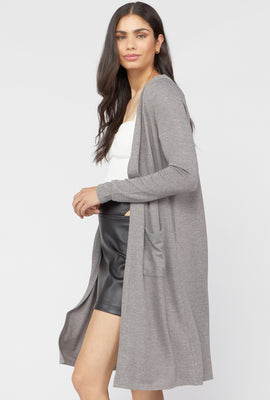 Link to Open-Front Longline Cardigan Heather Grey