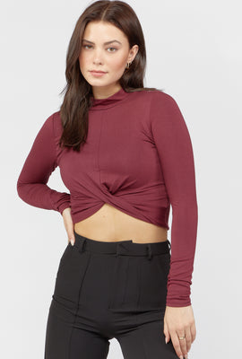 Link to Mock Neck Twisted-Hem Crop Top Wine