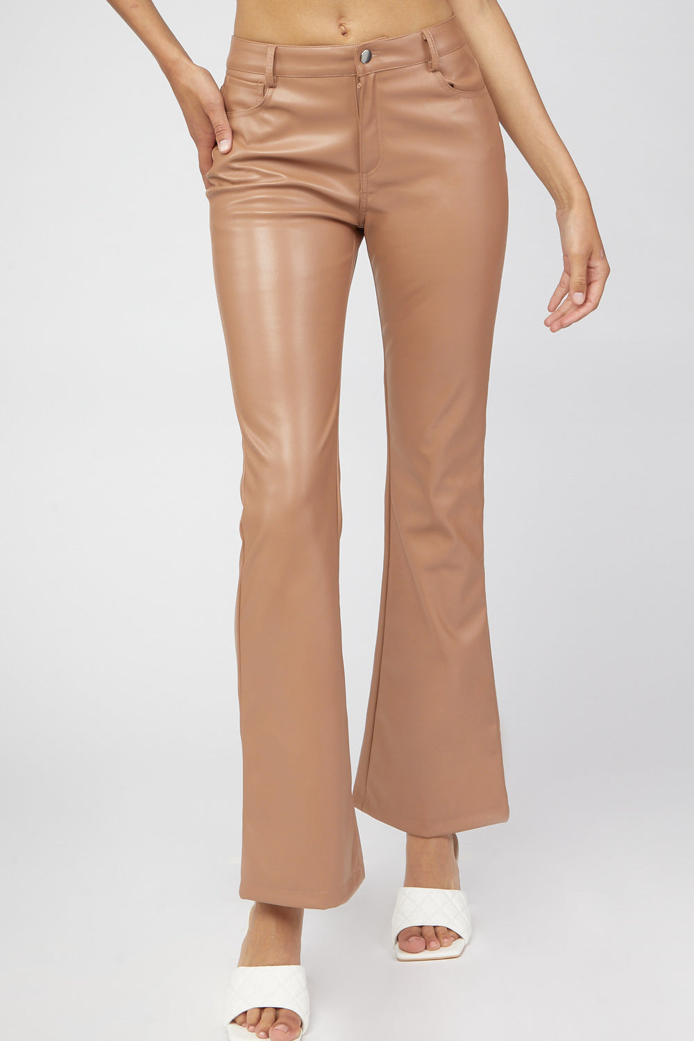 Faux-Leather Flare Pants Brown
