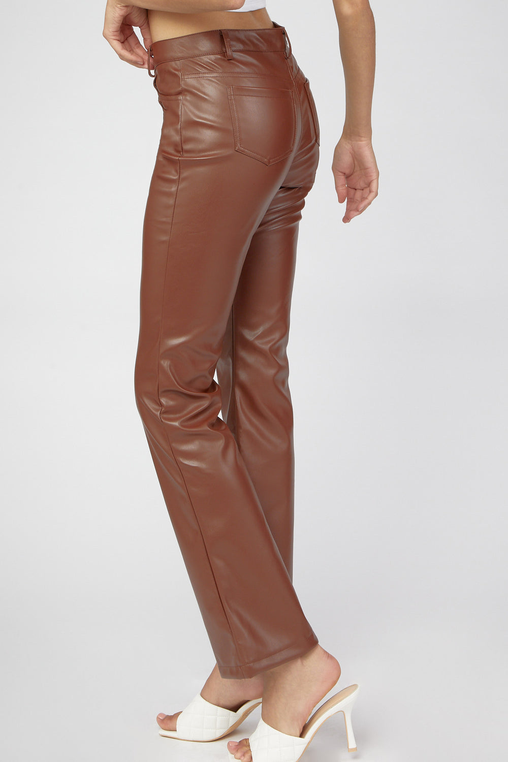 Faux-Leather Flare Pants Dark Brown
