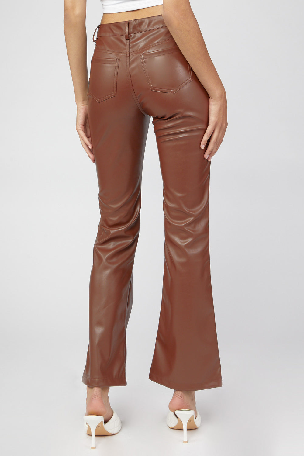 Faux-Leather Flare Pants Dark Brown