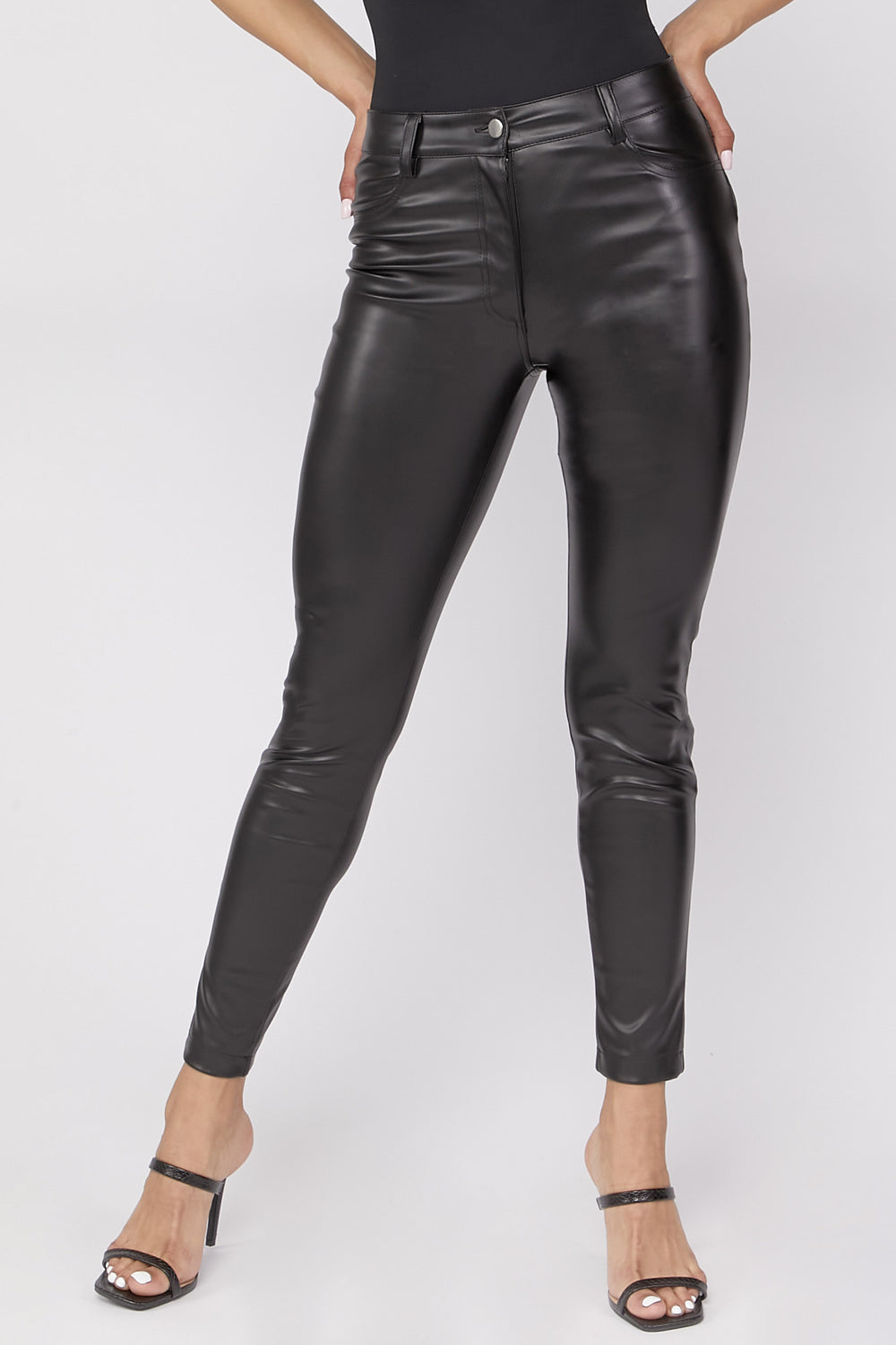 Faux Leather Skinny Ankle Pants Black