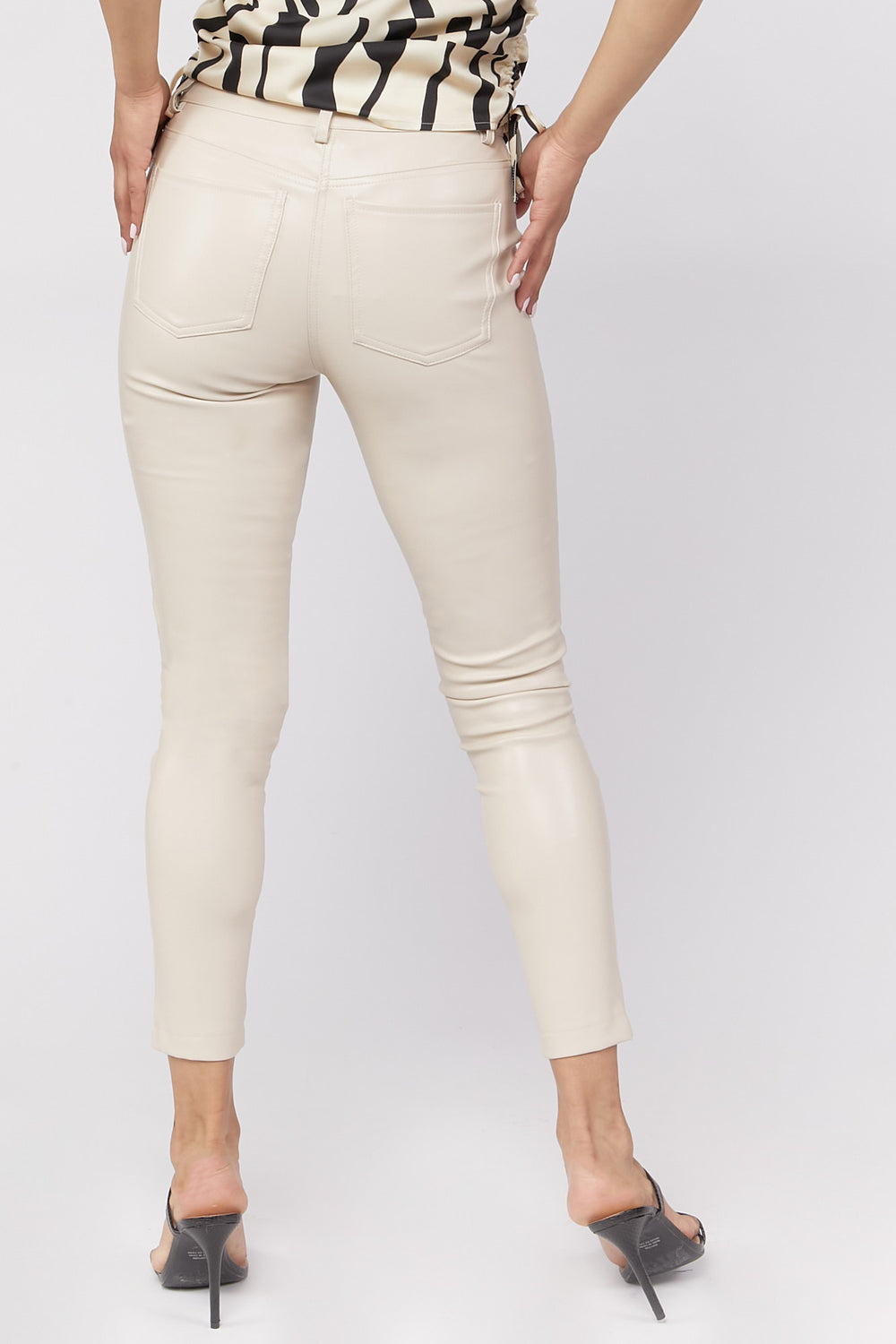 Faux Leather Skinny Ankle Pants Cream