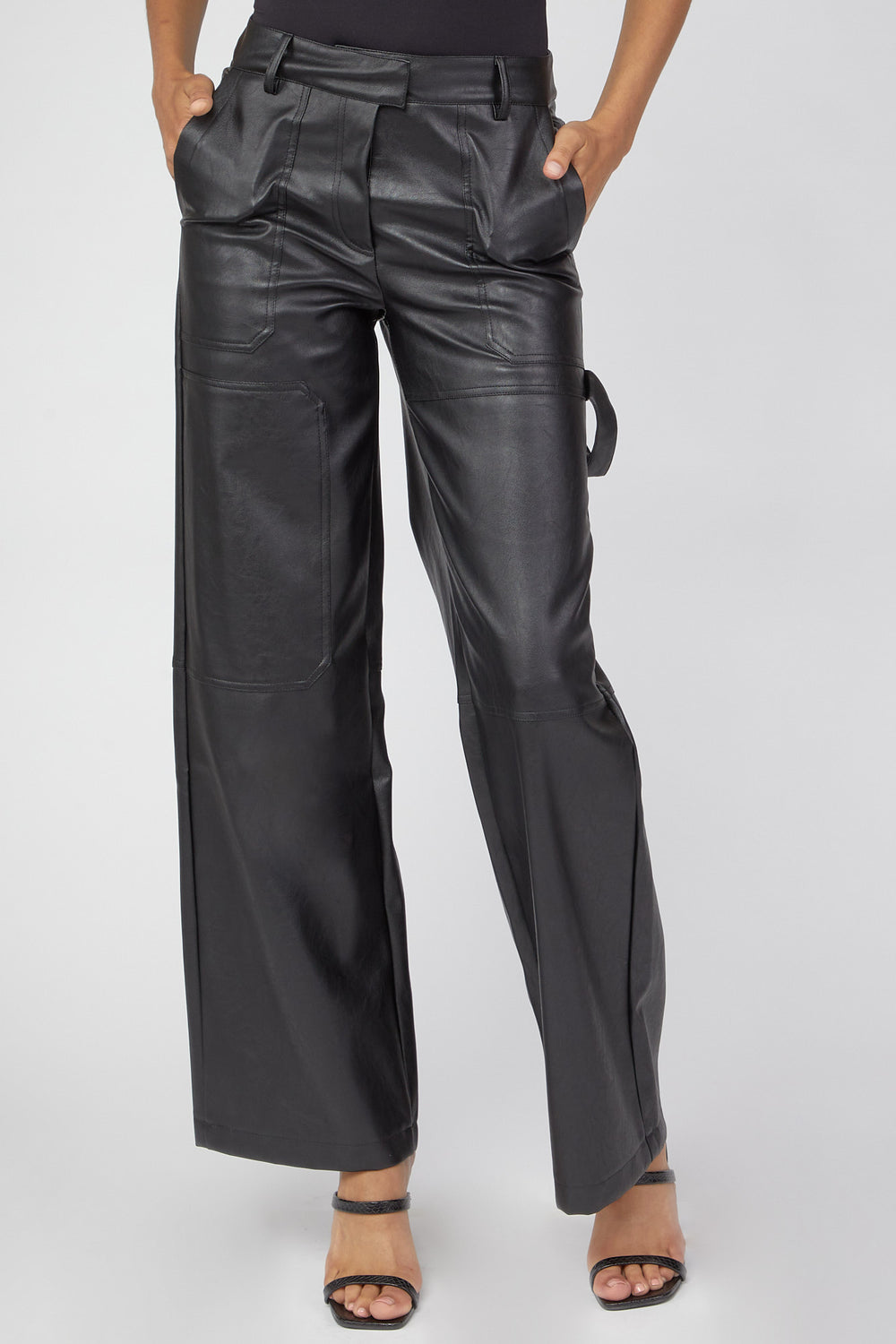 Faux-Leather Carpenter Pants Black