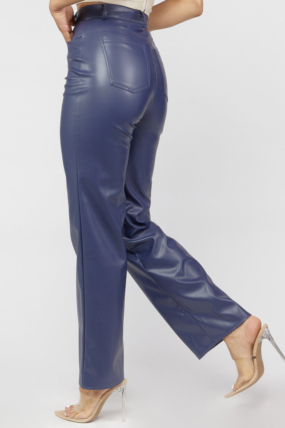Faux Leather Straight-Leg Pants Navy