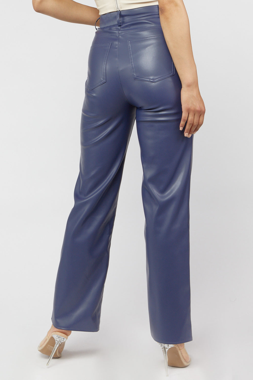 Faux Leather Straight-Leg Pants Navy