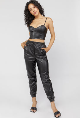 Link to Faux-Leather Drawstring Jogger Black