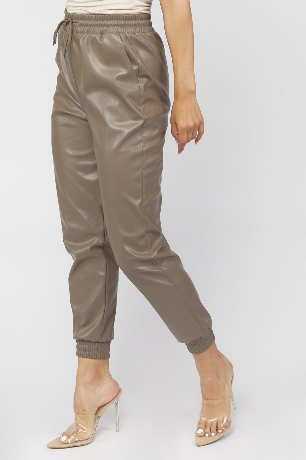 Faux-Leather Drawstring Jogger Brown
