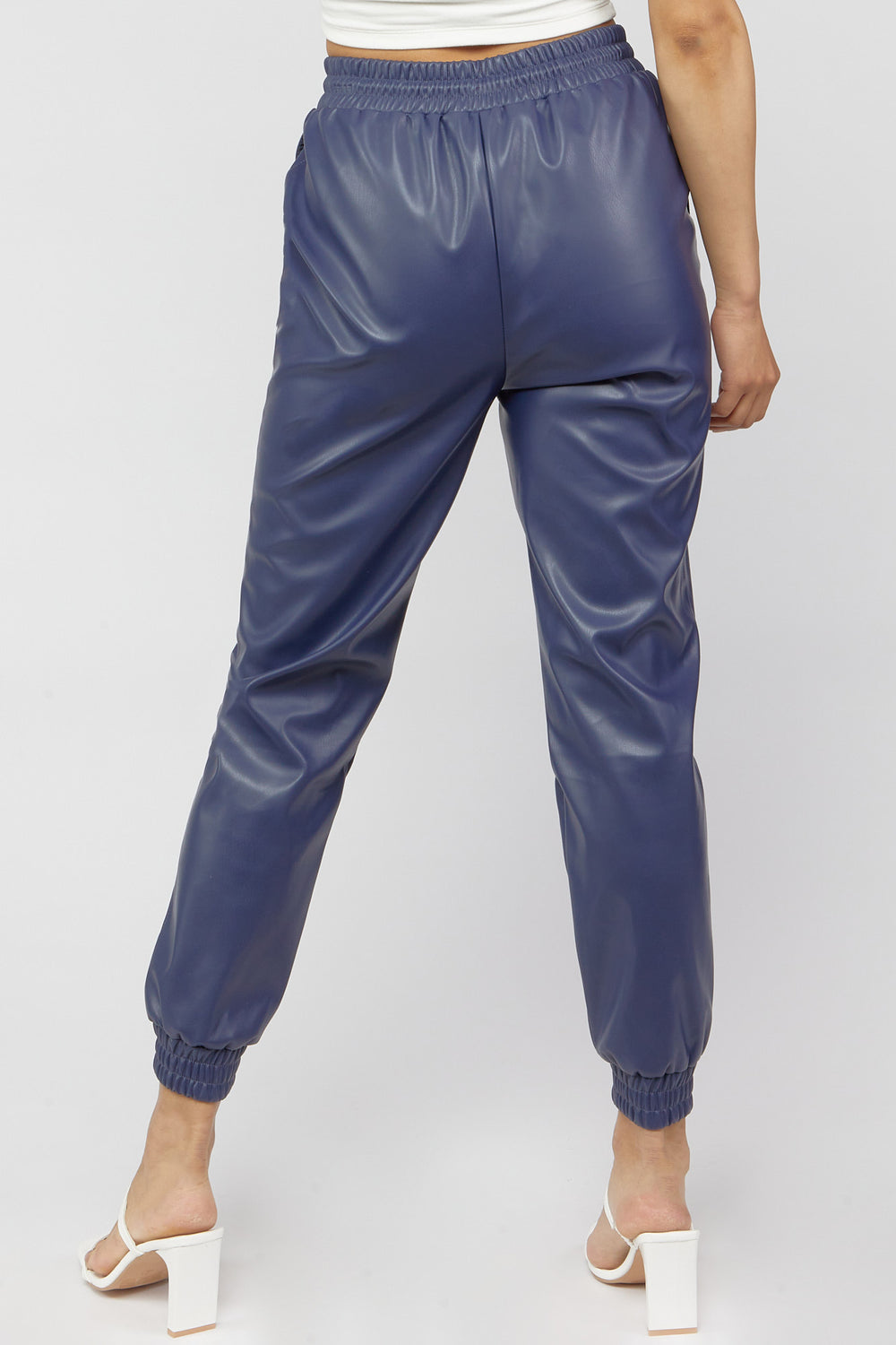 Faux-Leather Drawstring Jogger Navy