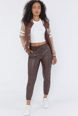 Link to Faux-Leather Drawstring Joggers Brown