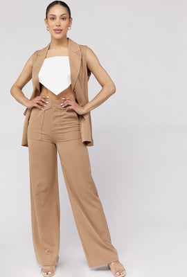 Link to Front Pockets Wide-Leg Pants Taupe