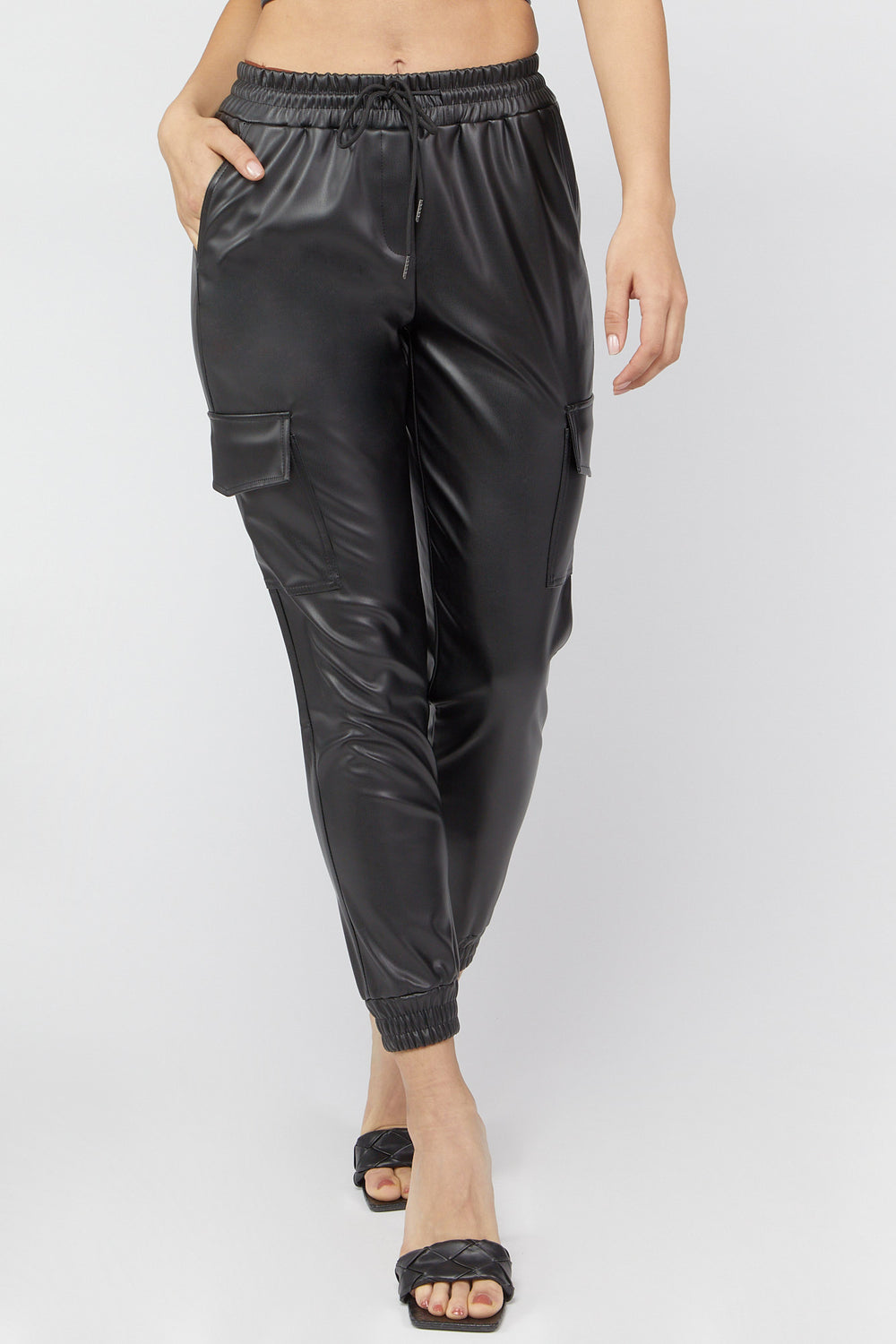 Faux-Leather Cargo Jogger Black