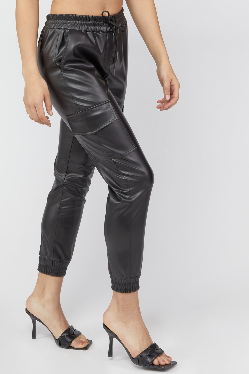 Faux-Leather Cargo Jogger Black