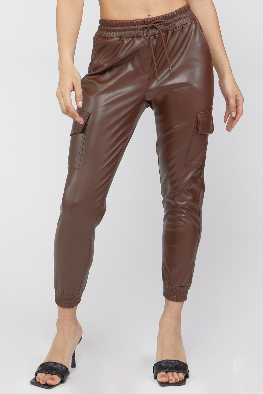 Faux-Leather Cargo Jogger Dark Brown