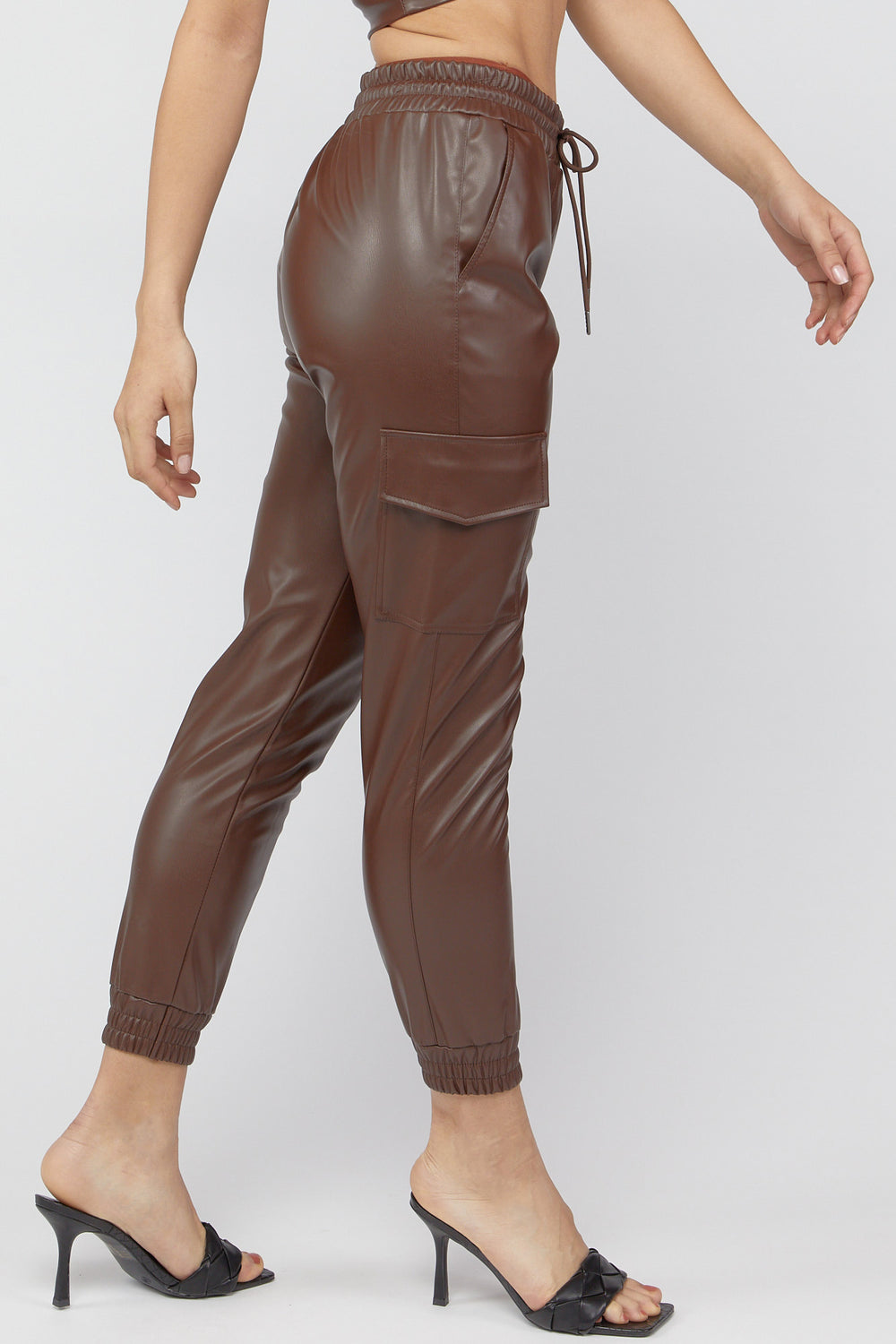 Faux-Leather Cargo Jogger Dark Brown