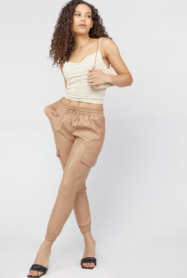 Link to Faux-Leather Cargo Jogger Taupe