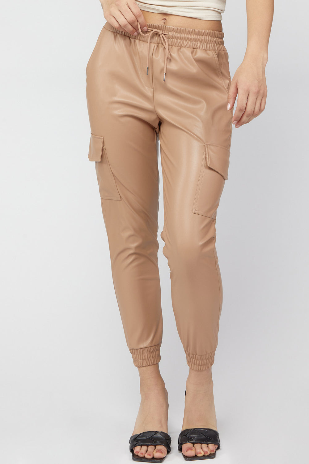 Faux-Leather Cargo Jogger Taupe
